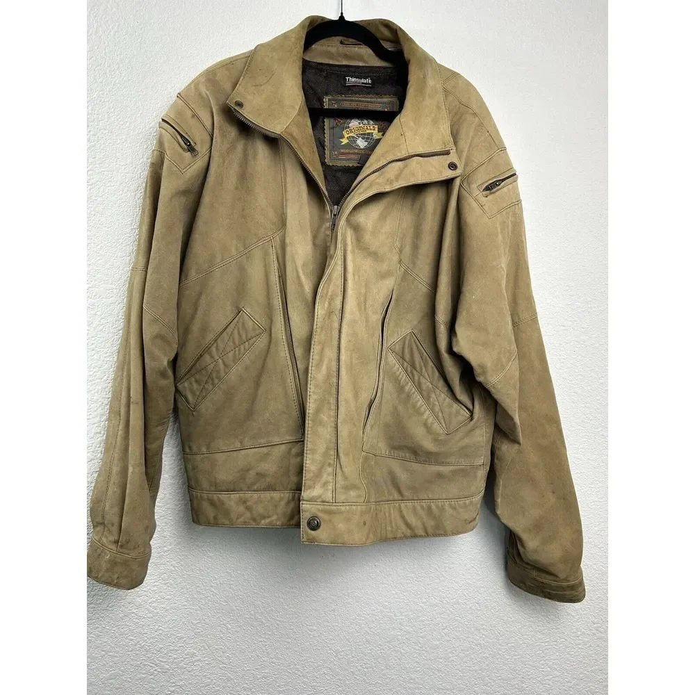 Vintage Adventure Bound Leather Bomber Jacket XL Long‎ Thinsulate Moto READ